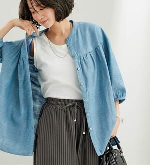 BELLUNA（ベルーナ）の「ダブルガーゼ素材切替デザインブラウス（ブラウス）」｜詳細画像