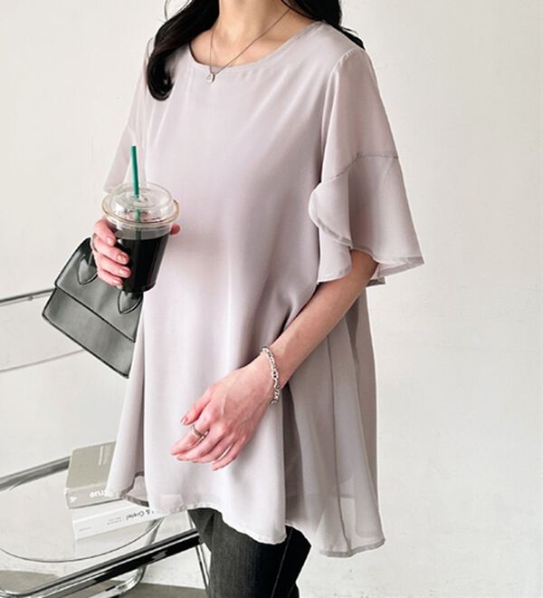 GeeRA（ジーラ）の「【接触冷感】異素材シフォンレイヤードチュニック（チュニック）」｜詳細画像