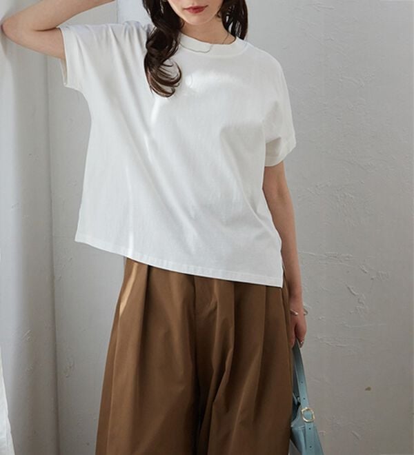 RANAN（ラナン）の「【選べる袖丈】ひんやり！＜BC＞綿100％プチハイネックＴシャツ（カットソー）」｜詳細画像