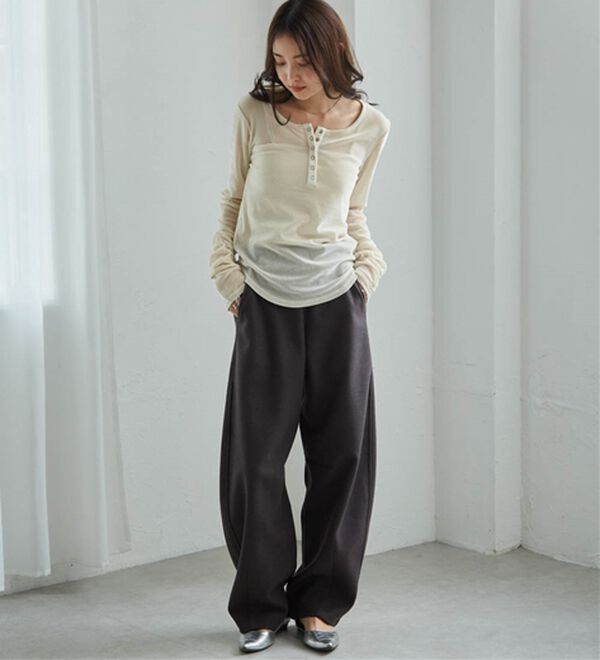 RANAN（ラナン）の「フェイクウールバレルレッグカーブパンツ（フルレングスパンツ）」｜詳細画像