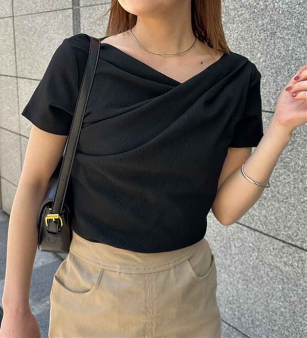 RANAN（ラナン）の「【ひんやり/UV対策】上品ドレープリブTシャツ（カットソー）」｜詳細画像