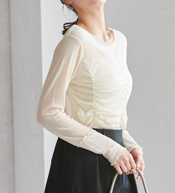 RANAN（ラナン）の「ギャザーデザインシアーTシャツ（Tシャツ）」｜詳細画像