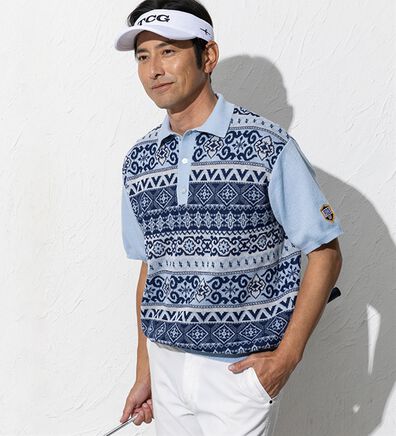 「＜フィッチェ　ゴルフ＞総柄サマーニットポロ（メンズニット・セーター）」
