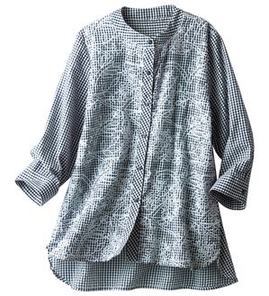 BELLUNA（ベルーナ）の「＜インド製＞刺しゅうデザインギンガムシャツ（シャツ）」｜詳細画像