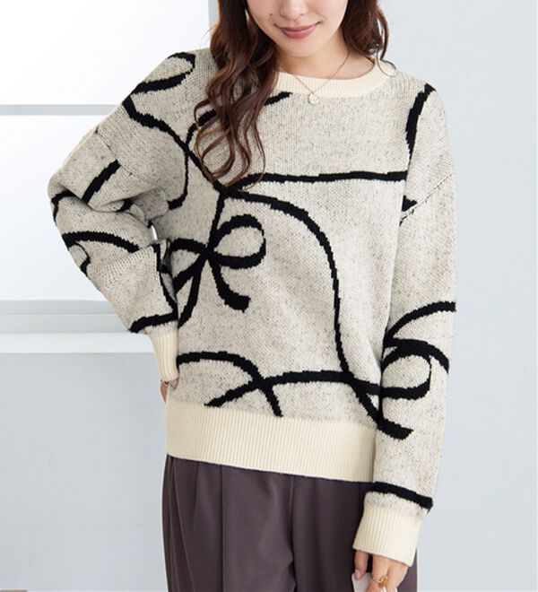 alotta（アロッタ）の「リボンジャカードゆるニット（ニット・セーター）」｜オフ