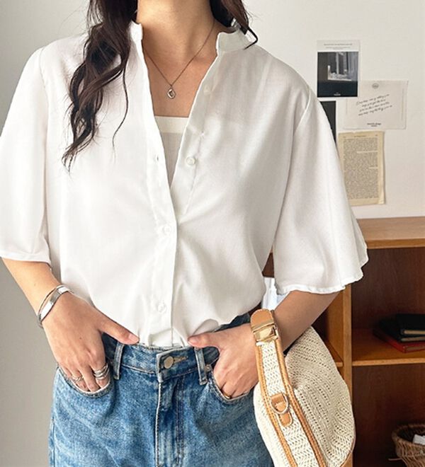 GeeRA（ジーラ）の「フレアー袖バンドカラーブラウス（ブラウス）」｜詳細画像