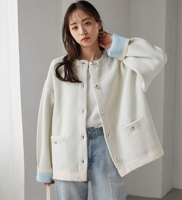 RANAN（ラナン）の「裏配色ゴールド調ボタンニットコーディガン（ニットカーディガン）」｜詳細画像