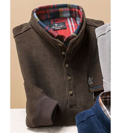 「＜コムルヴァン・オム＞着心地安心のダブル衿トレーナー（メンズトレーナー）」