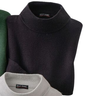 「カシミヤタッチやわらかハイネックセーター（メンズニット・セーター）」｜ブラック