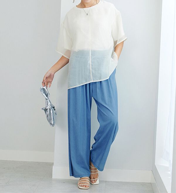 GeeRA（ジーラ）の「【接触冷感】穿いて感激！キレイ見えする楽ちんワイドデニムパンツ（ワイドパンツ・ガウチョ）」｜詳細画像