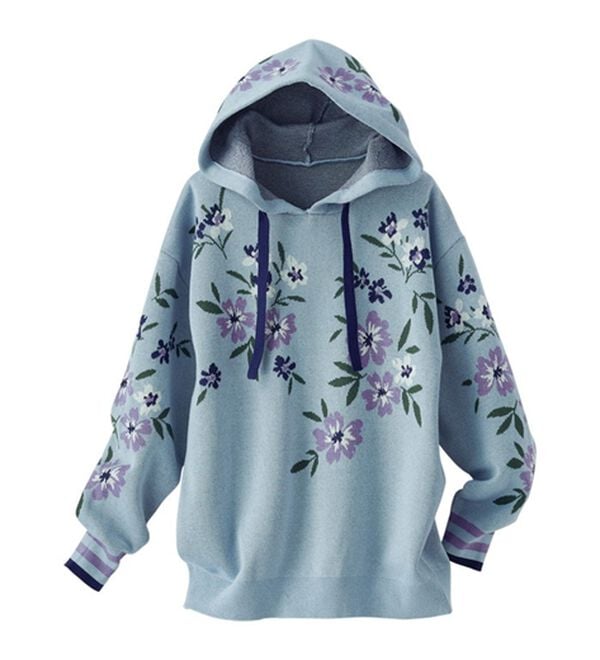 BELLUNA（ベルーナ）の「花柄ジャカード素材ニットパーカー（ニット・セーター）」｜詳細画像