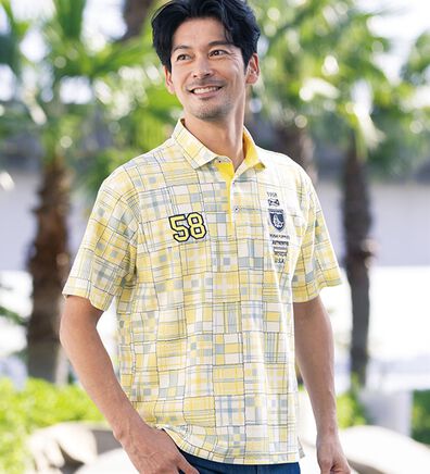 「＜ハッシュパピー＞パッチワークポロシャツ（メンズポロシャツ）」