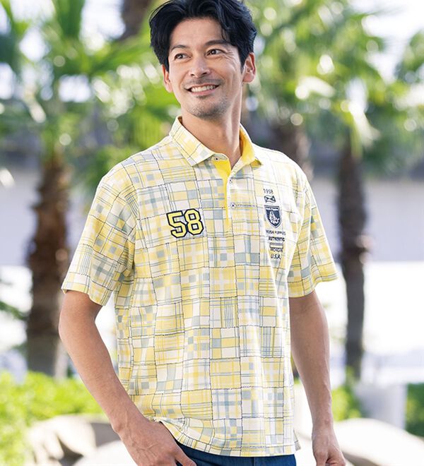 「＜ハッシュパピー＞パッチワークポロシャツ（メンズポロシャツ）」｜詳細画像