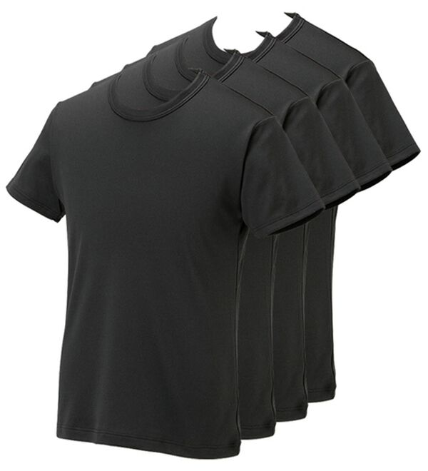 「【４枚組】サーモケア（Ｒ）綿混裏起毛インナー（メンズ肌着・インナーウェア）」｜ブラック4枚組 半袖丸首