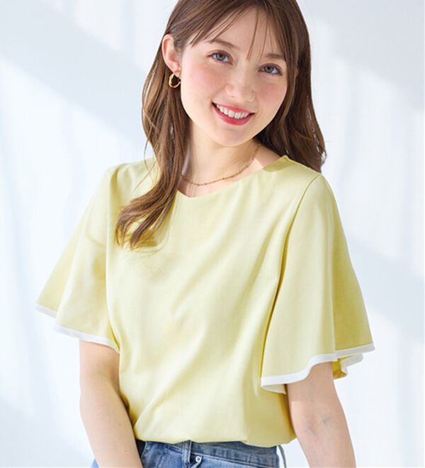 alotta（アロッタ）の「配色フレアスリーブトップス（カットソー）」｜イエロー