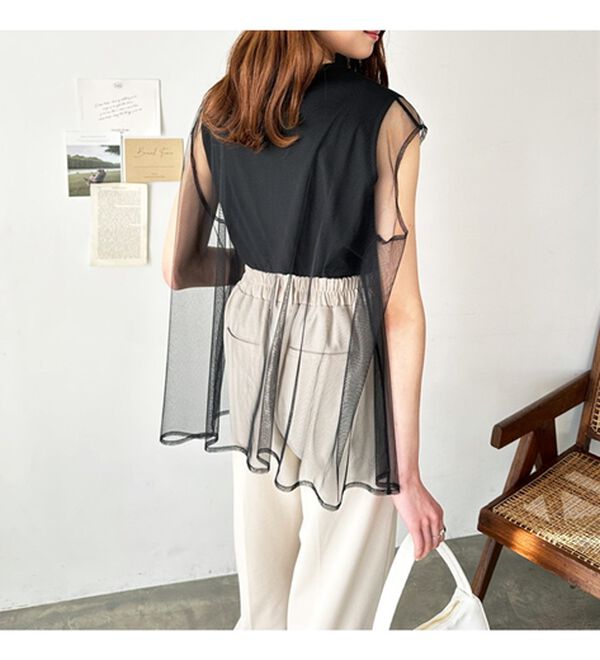 GeeRA（ジーラ）の「チュールカバーフレンチスリーブカットソー（カットソー）」｜詳細画像