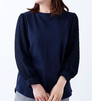BELLUNA（ベルーナ）の「袖ジャカード切替デザインプルオーバー（カットソー）」｜ネイビー