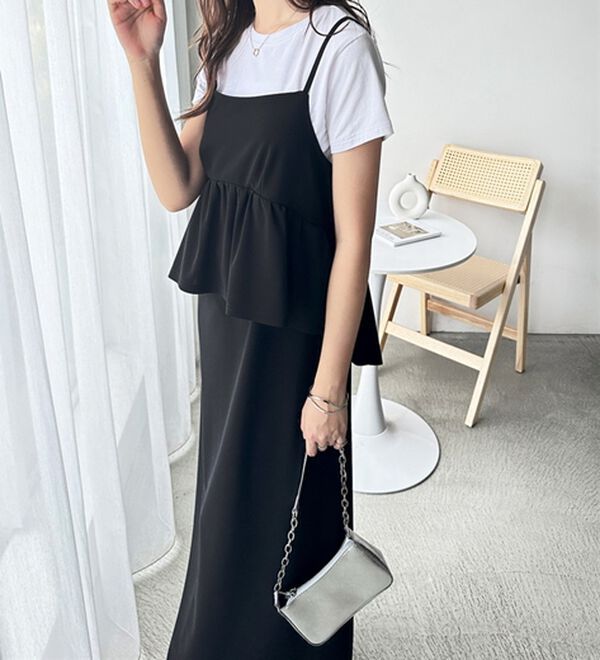 GeeRA（ジーラ）の「楽ちん！ペプラムキャミワンピース（カットソーワンピース）」｜詳細画像