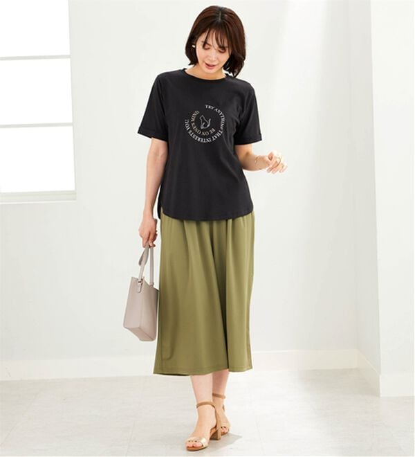 BELLUNA（ベルーナ）の「ヒンヤリ爽快！ドロスト使いガウチョパンツ（ワイドパンツ・ガウチョ）」｜詳細画像