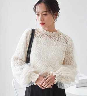 RANAN（ラナン）の「チュールドッキングフラワーレースキャンディースリーブブラウス（ブラウス）」｜詳細画像