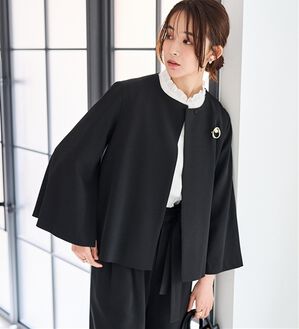 RANAN（ラナン）の「【２点セット】防しわ！洗える！ケープライクジャケットセットアップ（パンツスーツ）」｜ブラック