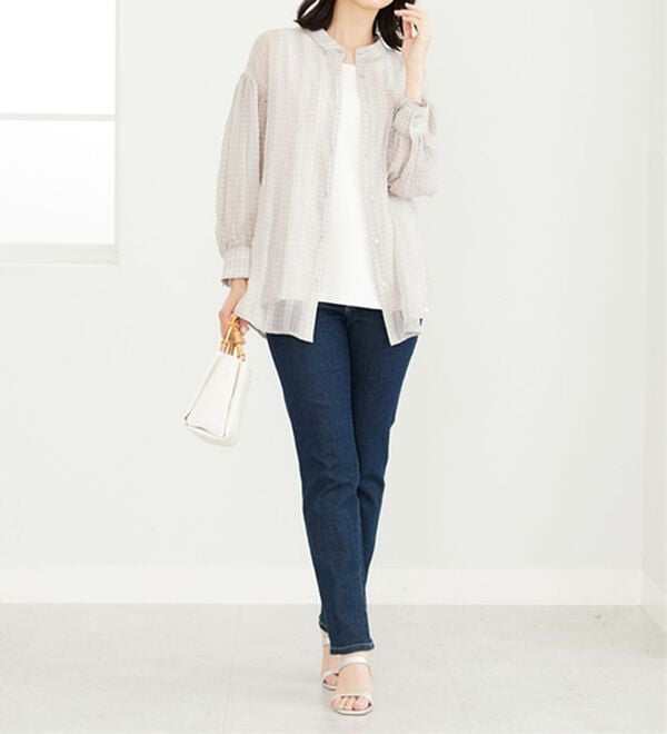 BELLUNA（ベルーナ）の「シアーチェック素材シャツチュニック（チュニック）」｜詳細画像