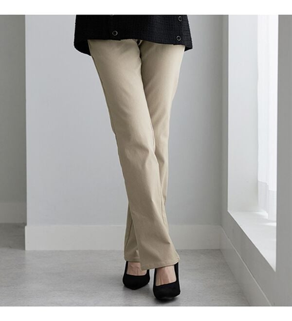 BELLUNA（ベルーナ）の「【選べる裏起毛】静電気防止！ヘリンボーンブーツカットパンツ（フルレングスパンツ）」｜詳細画像