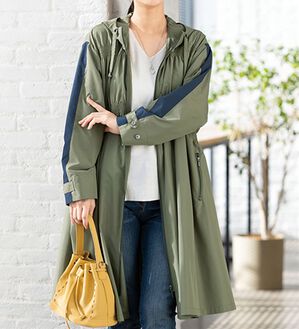 ルフラン（ルフラン）の「お洒落なシャーリング使いコート（ハーフコート）」｜カーキ系