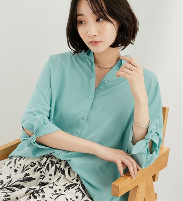 BELLUNA（ベルーナ）の「【吸水速乾】イージーケア！袖リボンシャツチュニック（チュニック）」｜詳細画像