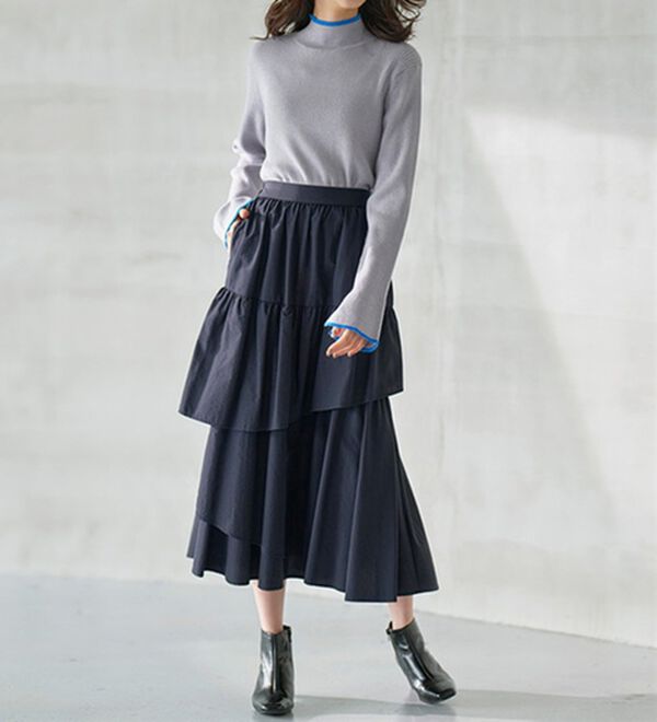 RANAN（ラナン）の「配色使いフレアー袖プチハイネックリブニット（ニット・セーター）」｜詳細画像