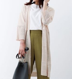 BELLUNA（ベルーナ）の「透かし編ニットロングカーディガン（ニットカーディガン）」｜アイボリー