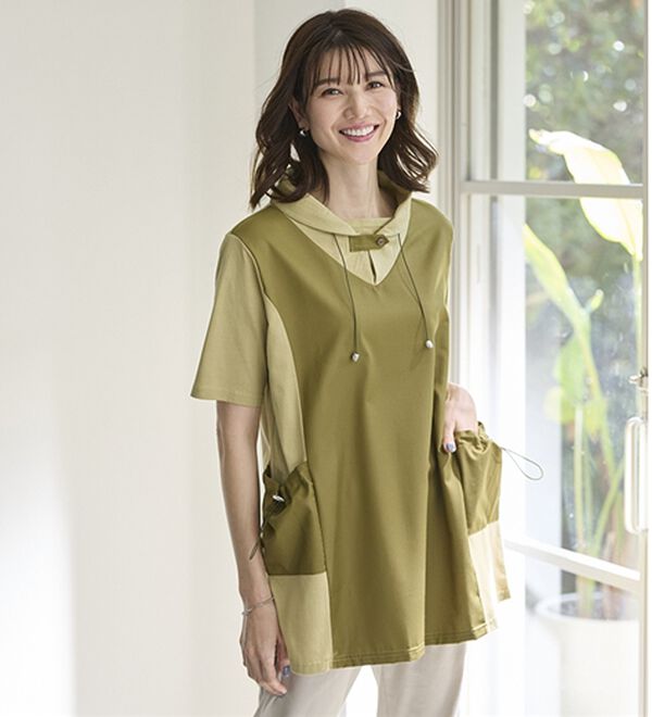 BELLUNA（ベルーナ）の「【２枚組】異素材切替フード風デザインチュニック（チュニック）」｜詳細画像