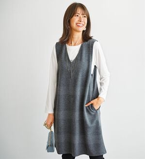 BELLUNA（ベルーナ）の「ボーダージャカード素材ジャンパースカート（ジャンパースカート）」｜杢チャコール