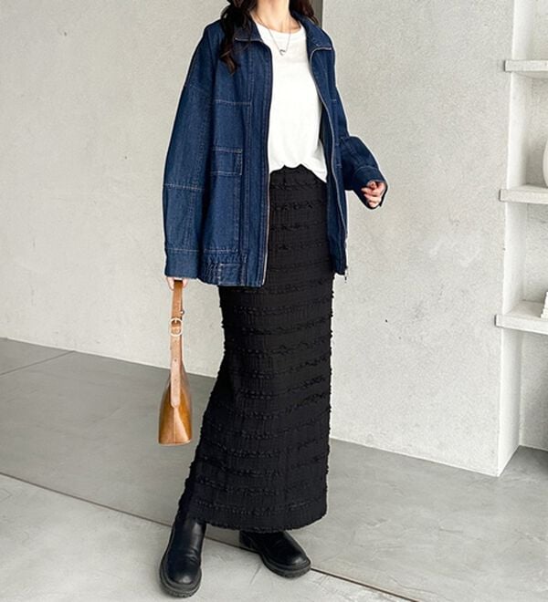 GeeRA（ジーラ）の「すっきりオシャレ見え！ジャカードレースタイトスカート（ロングスカート）」｜詳細画像