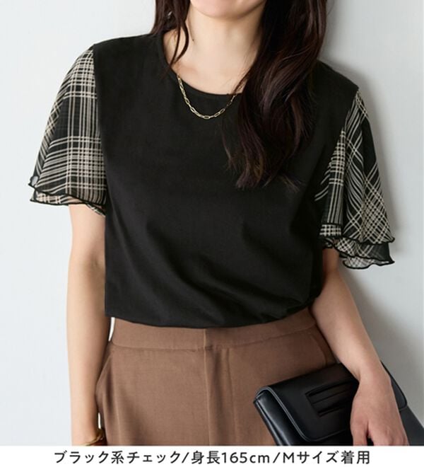 Viola e Viola（ヴィオラ エ ヴィオラ）の「【５つの機能付】袖シフォンゆるＴシャツ（Tシャツ）」｜詳細画像