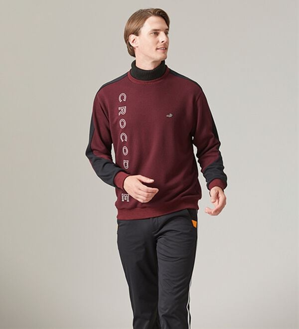 「＜クロコダイル＞技ありニット使い裏起毛トレーナー（メンズニット・セーター）」｜詳細画像