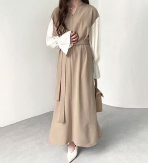 GeeRA（ジーラ）の「ブラウスレイヤード風ドッキングワンピース（カットソーワンピース）」｜詳細画像