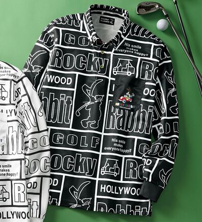 「＜ロッキーラビット＞総柄プリントデザインポロシャツ（メンズポロシャツ）」
