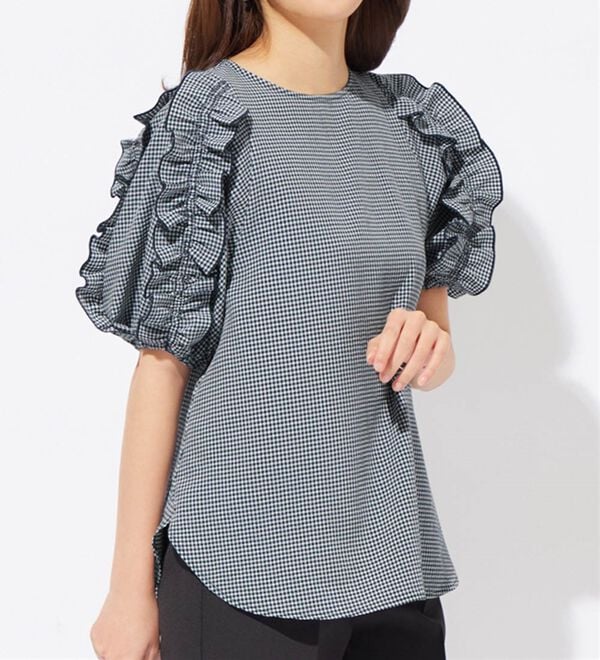 Frene 袖フリルオーバーサイズブラウス ギンガムチェック Shirt&Blouse – Frene