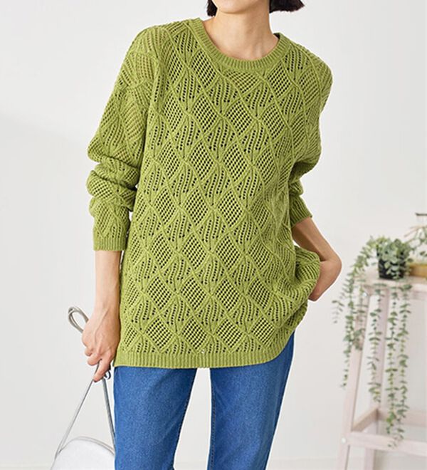 BELLUNA（ベルーナ）の「リーフ柄透かし編ニットチュニック（チュニック）」｜詳細画像