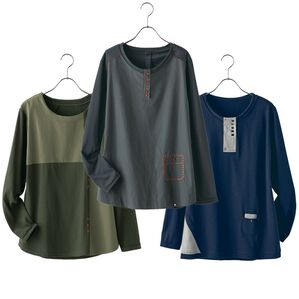 BELLUNA（ベルーナ）の「【３枚組】異素材使い赤ステッチプルオーバー（カットソー）」｜詳細画像