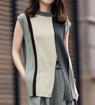 RANAN（ラナン）の「配色ブロッキングノースリーブニット（ニット・セーター）」