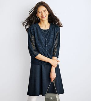 BELLUNA（ベルーナ）の「花柄レース切替チュニックワンピアンサンブル（アンサンブル）」｜ネイビー