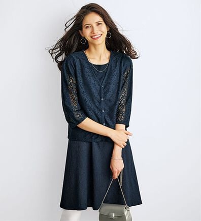 BELLUNA（ベルーナ）の「花柄レース切替チュニックワンピアンサンブル（アンサンブル）」