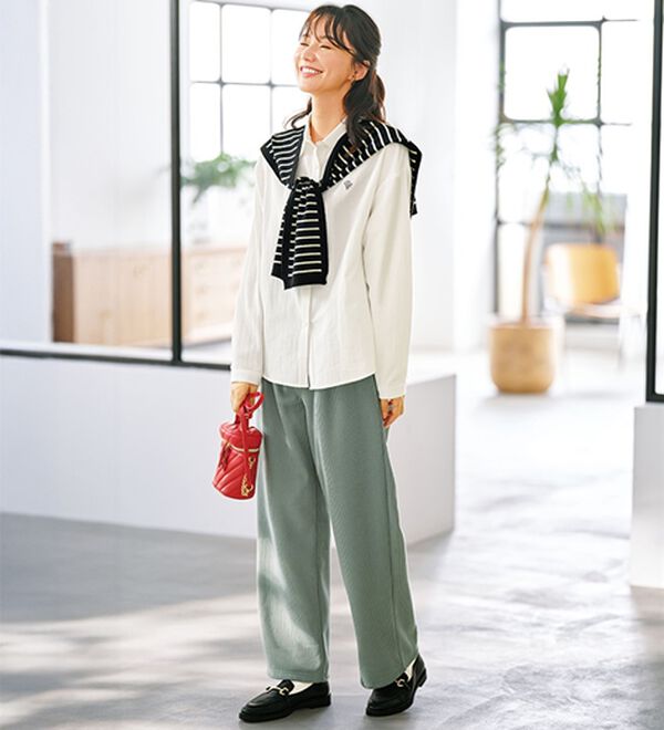 BELLUNA（ベルーナ）の「肩掛けニット&times;ビエラ起毛シャツ（シャツ）」｜詳細画像