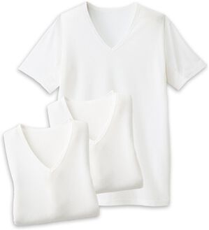 「【３枚組】夏の味方！汗取りインナー３枚組（メンズ肌着・インナーウェア）」｜ホワイト3枚組 半袖V首
