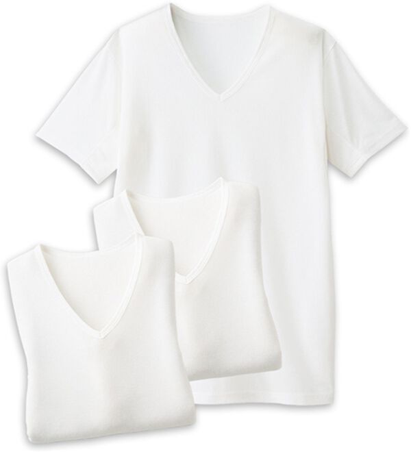 「【３枚組】夏の味方！汗取りインナー３枚組（メンズ肌着・インナーウェア）」｜ホワイト3枚組 半袖V首