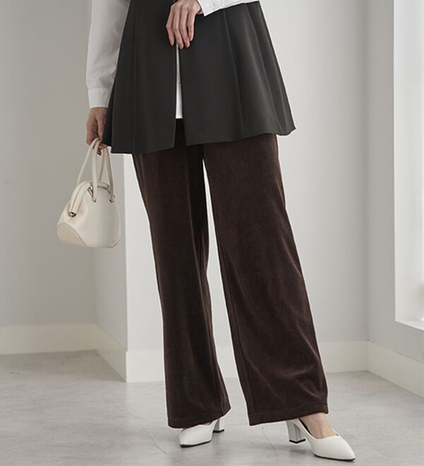 BELLUNA（ベルーナ）の「綺麗見えベロアワイドパンツ（フルレングスパンツ）」｜詳細画像