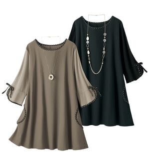 ルフラン（ルフラン）の「【２色組】袖チュールネット切替チュニック＜ドットリア＞（チュニック）」｜詳細画像