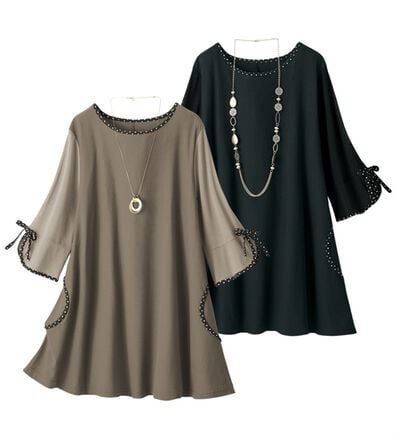 ルフラン（ルフラン）の「【２色組】袖チュールネット切替チュニック＜ドットリア＞（チュニック）」